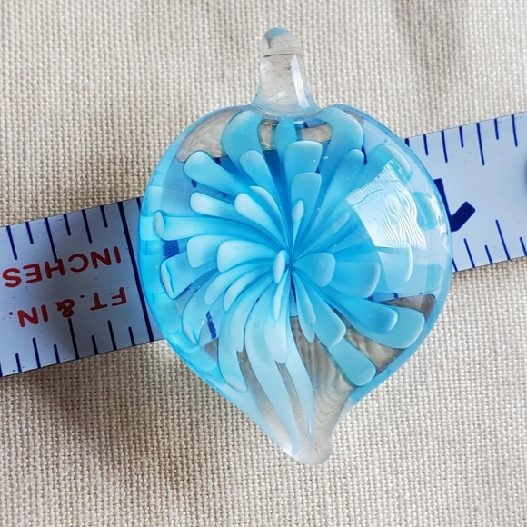 Clear and Blue Art Glass Flower Pendant - Picture 6 of 7